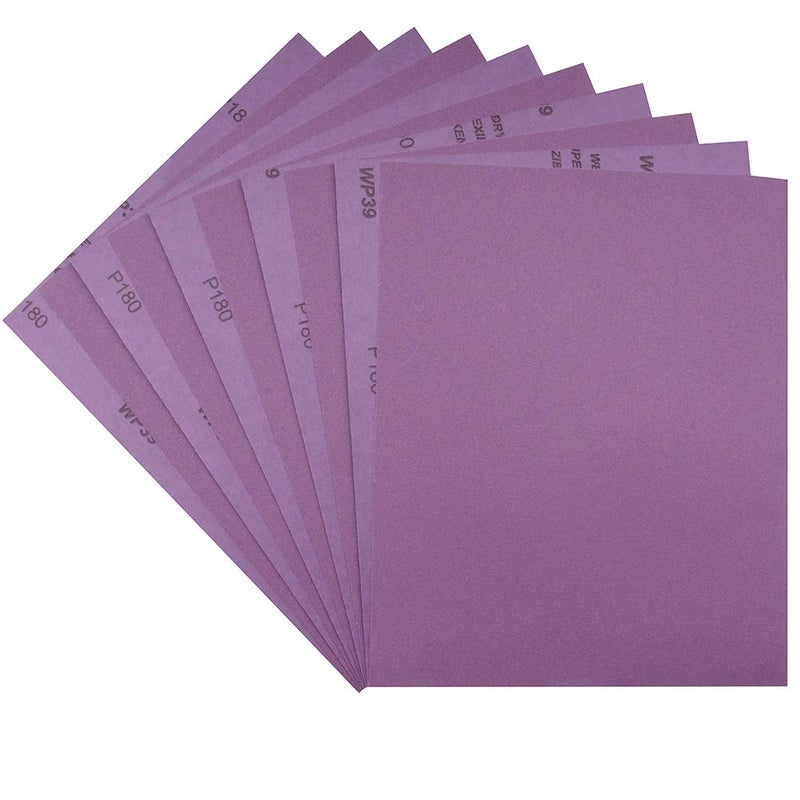 MAXMAN Sandpaper 180 Grit,Wet Dry Sanding Sheets,High Performance White Fused Alumina Abrasive Sand Paper for Wood Furniture Finishing,Metal Grinding,Automotive Polishing,9 x 11 Inch,10-Pack - Image 1